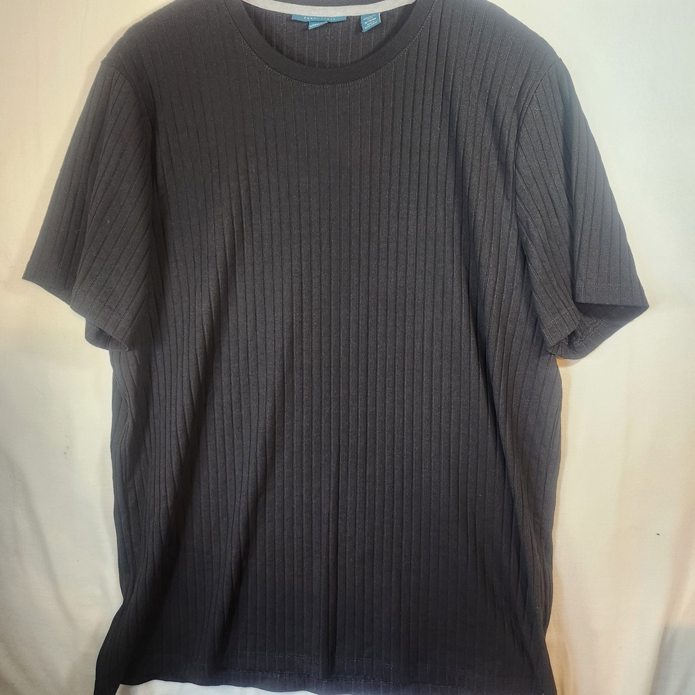 Perry Ellis Mens XL Black Ribbed Short Sleeve Crew Neck Stretch T-Shirt